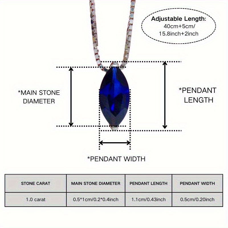 Unisex S925 Synthetic Faux Sapphire Box Chain Necklace